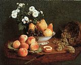 Flowers & Fruit on a Table 1865 by Henri Fantin-Latour